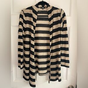 Premise Studio Black and Tan/Beige Striped Lightweight Open‎ Cardigan Large/L E